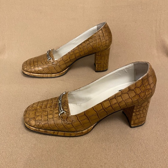 Coca by Maraolo Brown Crocodile Embossed Leather Print Platform Size 10 Classic - Picture 5 of 11